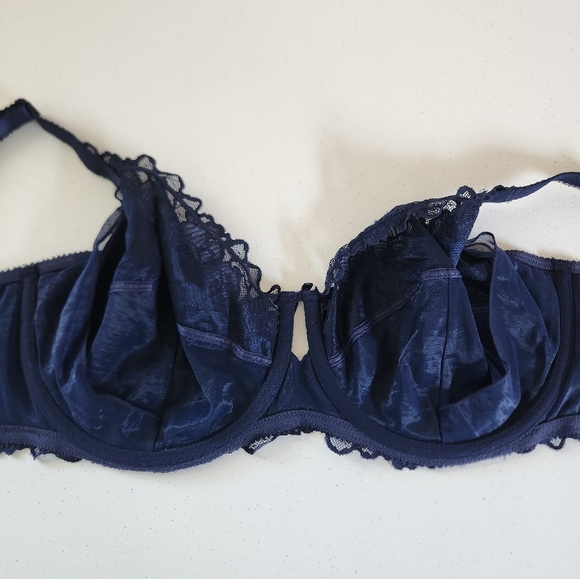 Deesse Femme Couture Navy Blue Lace Underwire Unpadded Bra 40H Lingerie Sexy - Picture 5 of 8